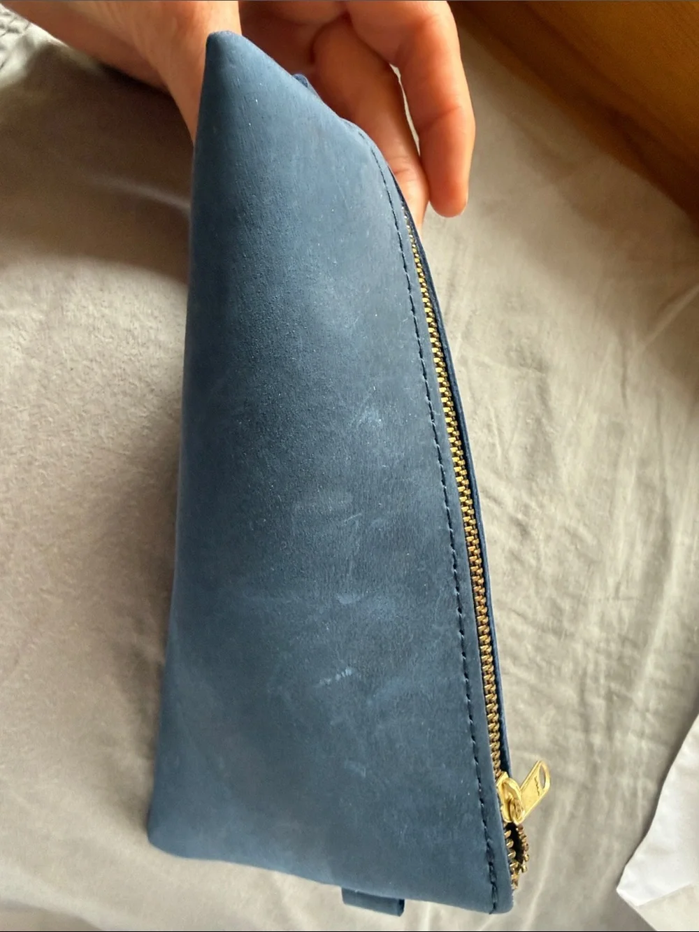 New Portland Leather Deep Water Alpine  Navy Leather Zip Pouch